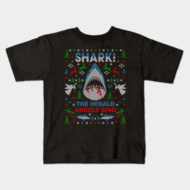 Shark the Herald Angles Sing Great White Ugly Christmas Sweater Party Kids T-Shirt by TeeCreations